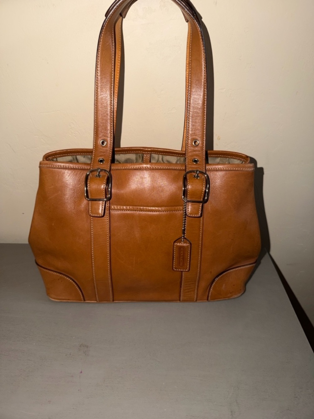 Coach Tan Leather and Signature Canvas Tote